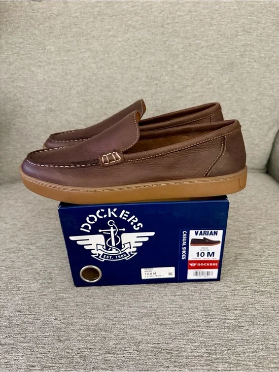 Dockers Brown Leather Slip-On Loafers with Tan Sole