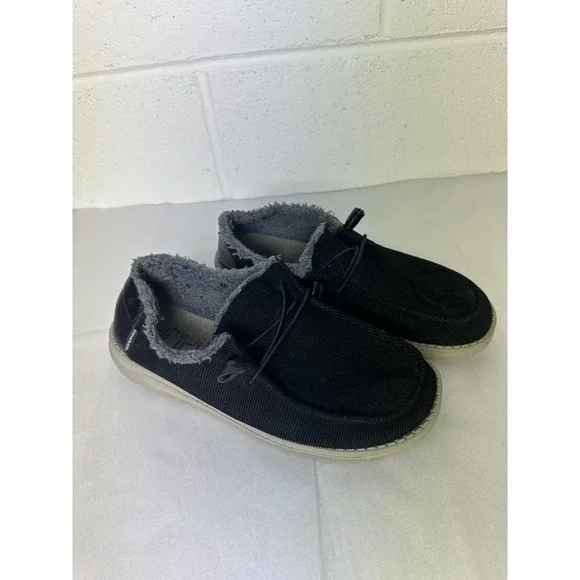 Hey Dude Wendy‎ Corduroy Black Fuzzy Slip On Loafers Shoes Size 9