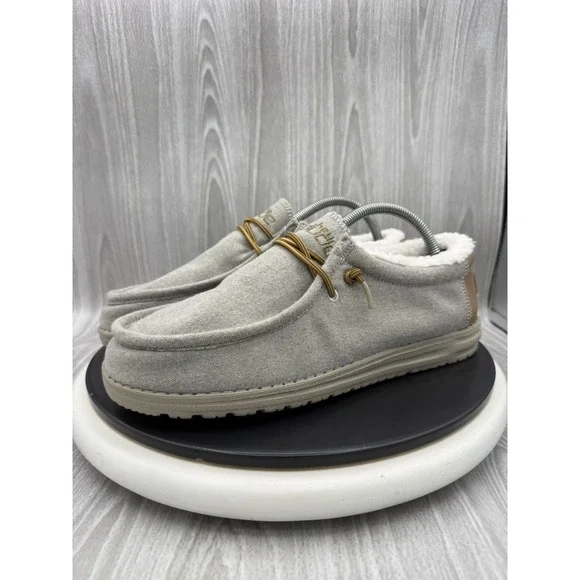 Hey Dude Wally Mens Size 11 Herringbone Grey Faux Sherpa Casual Slip On Shoes