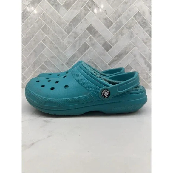 Crocs Dual Clogs Mens Size 8 Turquoise Faux Fur Lined Classic Slip On‎ Winter
