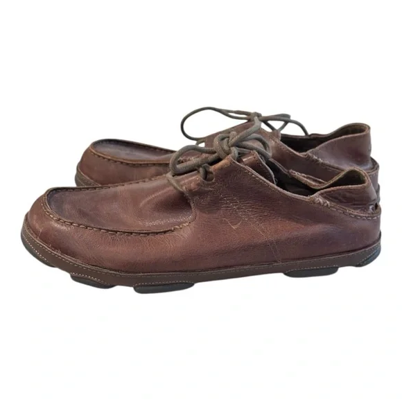 Olukai Nalukai Brown Leather Tie On Loafer‎ Men's Shoe 9.5M