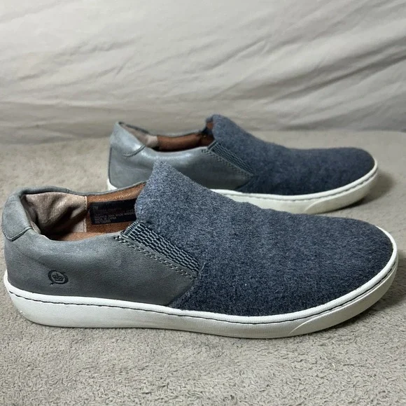 Born Børn Slip On Sneakers Men 7M Blue Gray Wool‎ Leather Casual Shoes