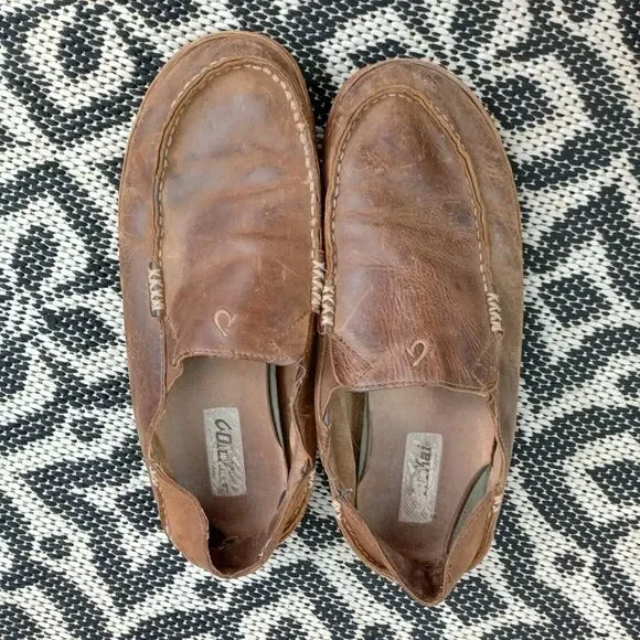 Mens OluKai Moloa 10128-2733 Slipper Brown Leather‎ Sz M10