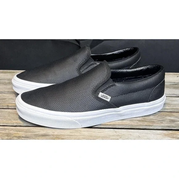 Vans Slip-On Shoes Mens Size 8 Womens 9.5 Black Perforated Skate Sneakers