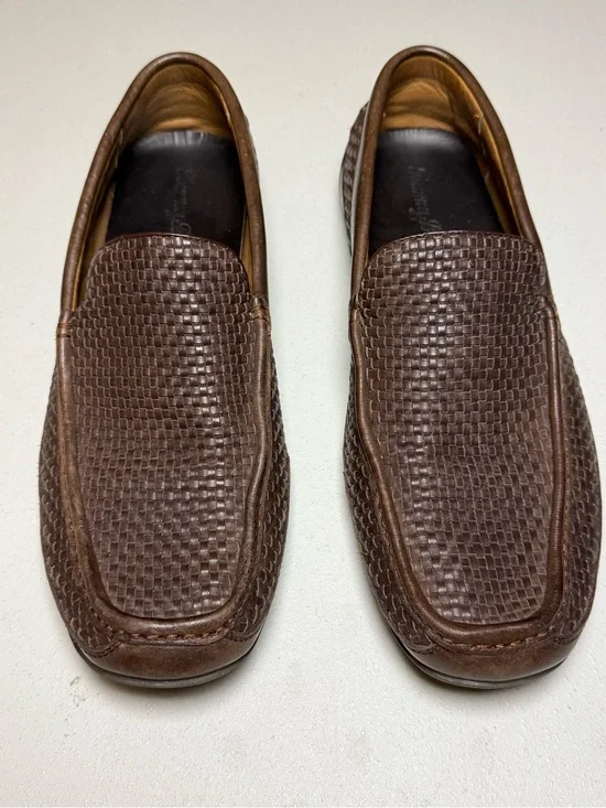 Tommy Bahama Naples Driver Men’s 9.5M Brown Woven Leather Slip On Loafers
