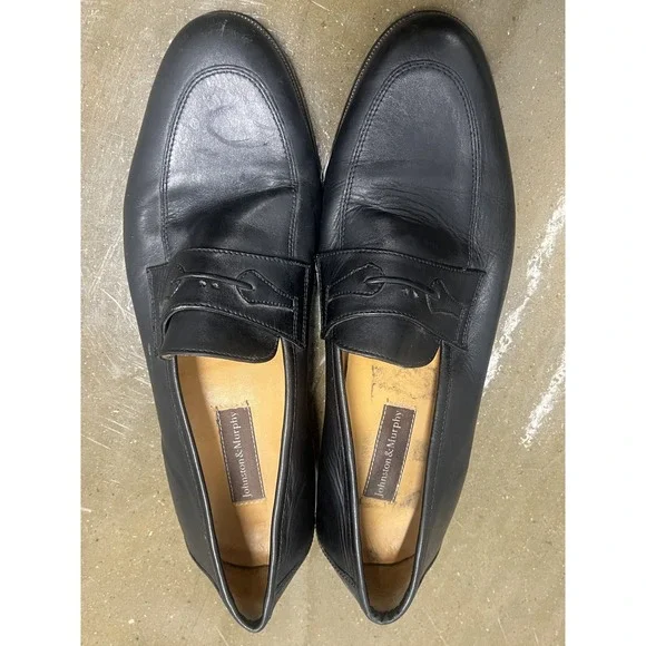 Johnston & Murphy‎ Penny Loafers Size 10 Mens Black Leather Dress Shoes 59-11277