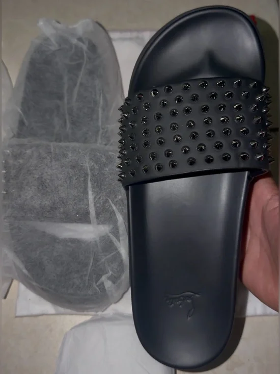 Christian Louboutin spiked red bottom slides
