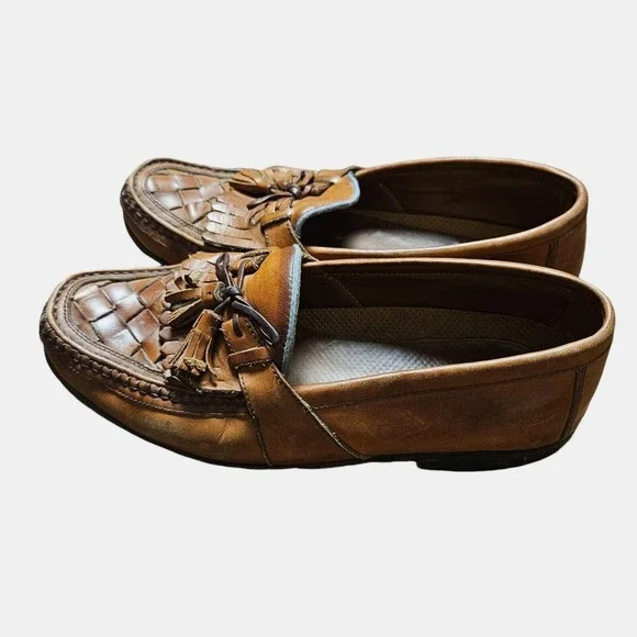 Johnston & Murphy Loafers Mens Brown Leather Tasseled Basket Weave Size 10 M‎