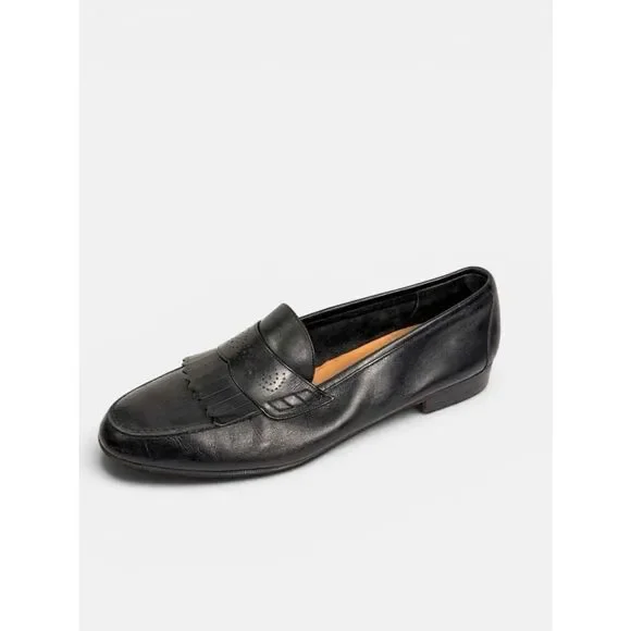 Salvatore Ferragamo Black Leather Kiltie Fringe Penny Loafers Italy Men's 11