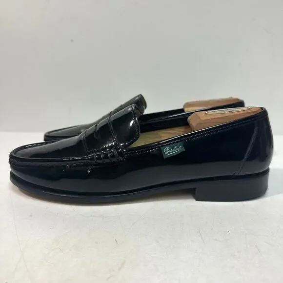 NWOT Paraboot Black Patent Leather Loafer Veritable Mocassin Cousu Main US 7 D