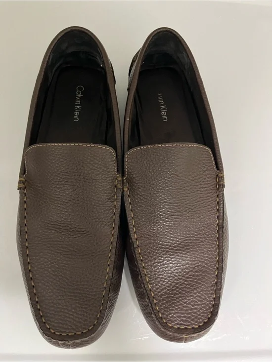 Calvin Klein Men's Dark Brown Pebbled Leather Slip-On Loafers