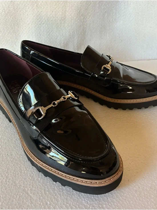 Franco Sarto Black Patent Leather Bit Loafers