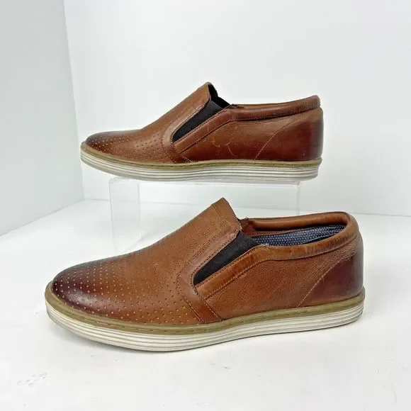 Roan By‎ Bedstu Mens Brown Leather Slip-On Shoes Size 8.5 Perforated Leather