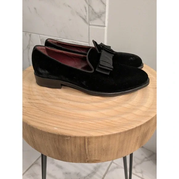 SuitSupply‎ Black Velvet Loafers Mens Size 40/US7 Bow Detail Made in Italy EUC