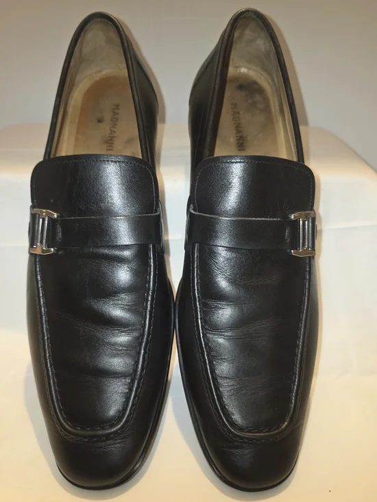 Magnanni Black Leather Slip-On Loafers with Silver Bit Accent