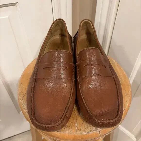 American Classic by DeLaRentis Brown Leather Penny Driver Loafers Men's Shoes