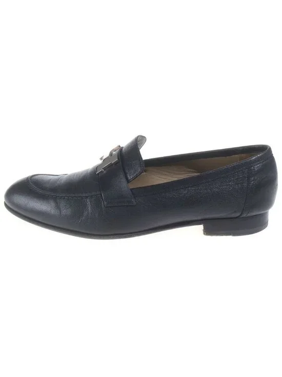 Hermes Moccasins Paris Leather Black Silver
