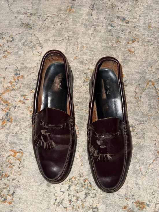 Men's Burgundy Tassel Loafers - Classic Leather Slip-On GH Bass 8 E