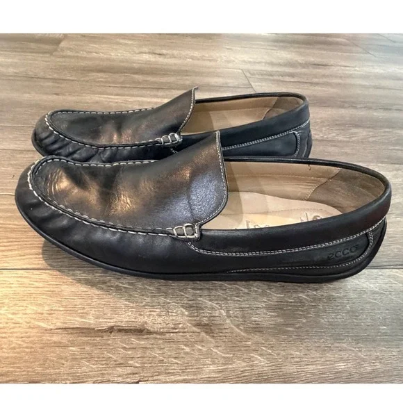 ECCO Mens Black Leather‎ Driving Loafers Slip On Shoes Size 47/ US 13- 13.5