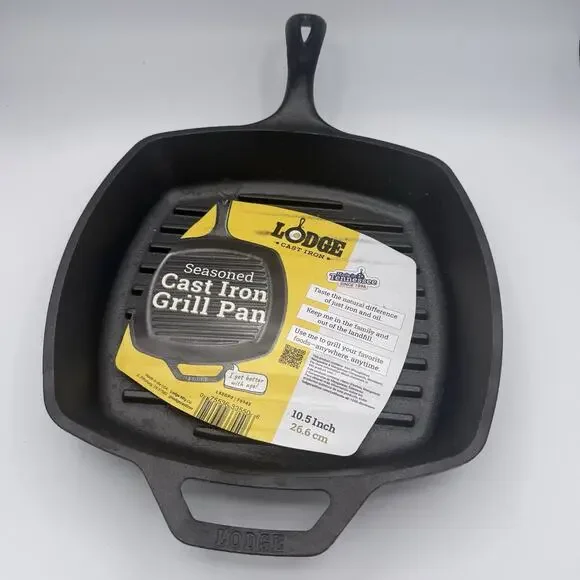 Lodge 10.5 Inch Seasoned Square Cast Iron Grill Pan - L8SGP3 Made in USA