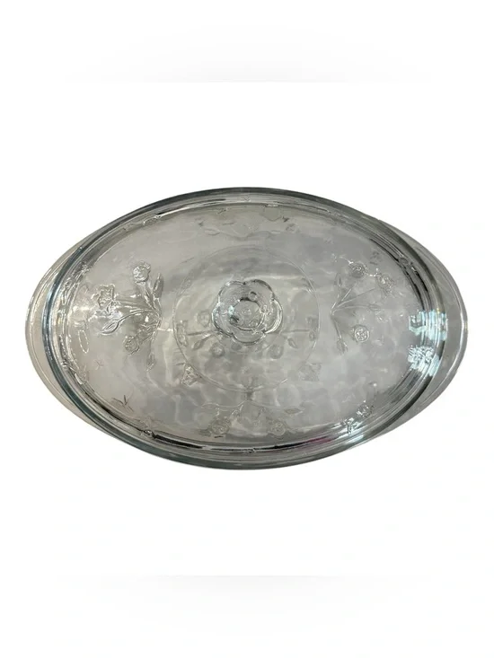 Anchor Hocking Vintage Savannah Clear Floral 2-Quart Oval Casserole Dish w/ Lid