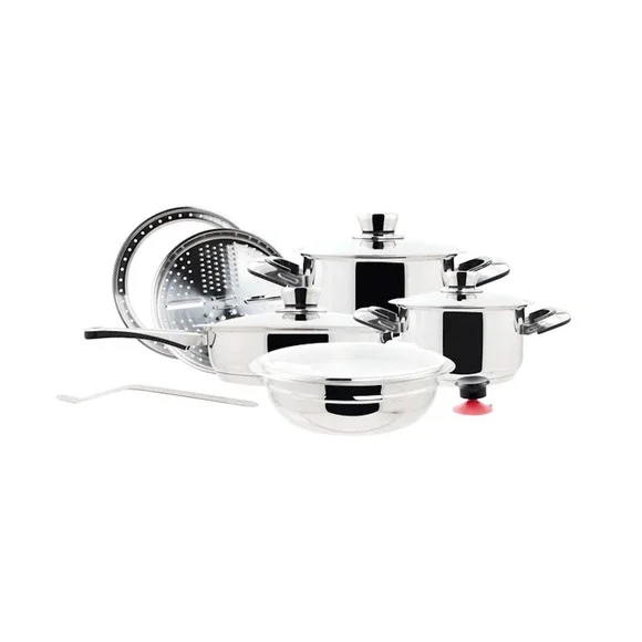 Nutri Stahl Cookware Set Unisex 12 Piece Silver New Stainless Steel Induction