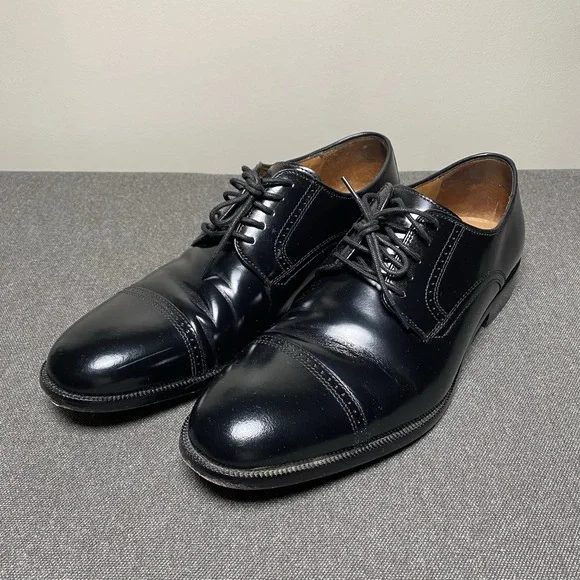 Johnston Murphy Bradford Cap Toe Derby Dress Shoes 10D Sheepskin Black 15-1771