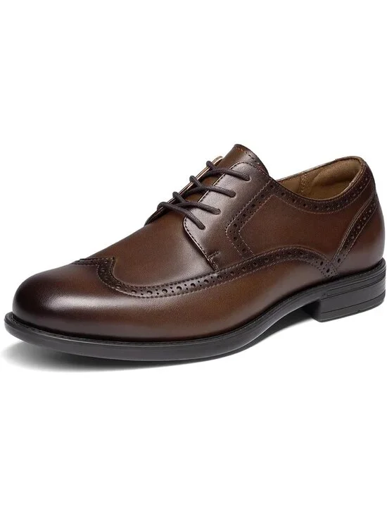 Men's Brown Leather Wingtip Brogue Cushioned Dress Comfort Fit Oxford Shoes