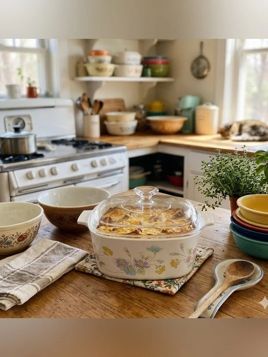 Vintage Corning Ware Corelle Pastel Bouquet 1.5 Liter Casserole w/ PYREX Lid