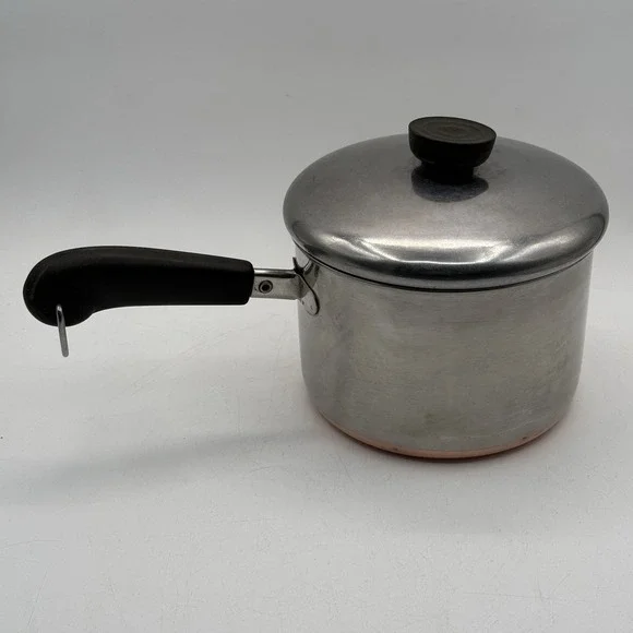 Vintage REVERE WARE 2 Qt Copper Bottom Pot With Lid 1801‎ Clinton, IL USA READ