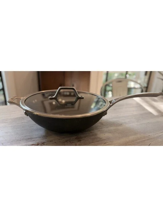CALPHALON SIGNATURE Nonstick 12 Inch Flat Bottom Wok PAN + LID SET