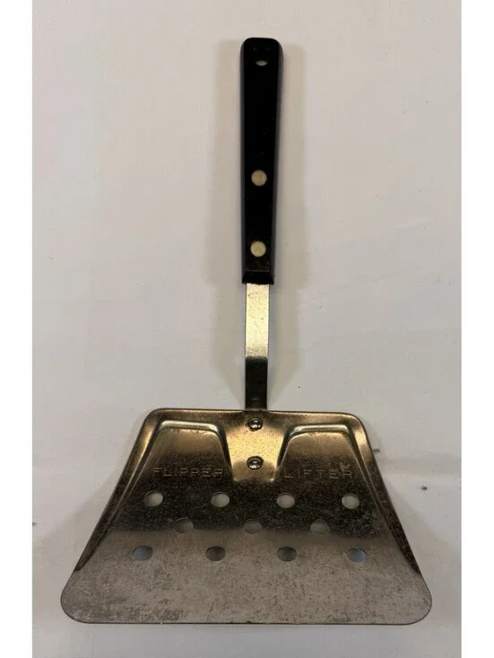 Ekco Forge Vtg. Flipper Lifter Wide Spatula Black Handle Stainless Steel USA BIG