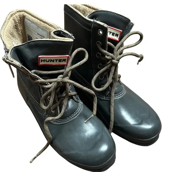 Hunter Corwin Gray Waterproof Rubber Leather Side Zip Rain Boots Size 9M‎ 10F
