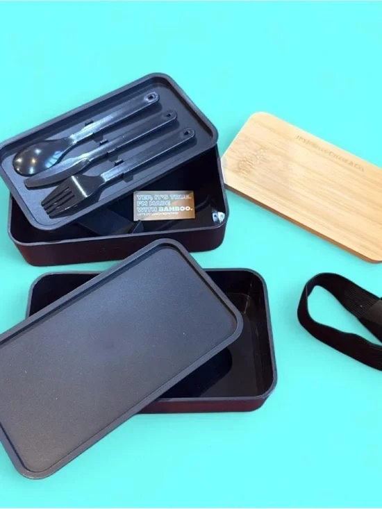 NEW Rare J.P. Morgan Chase Bamboo Bento Lunch Box w/ Utensils – Never Used