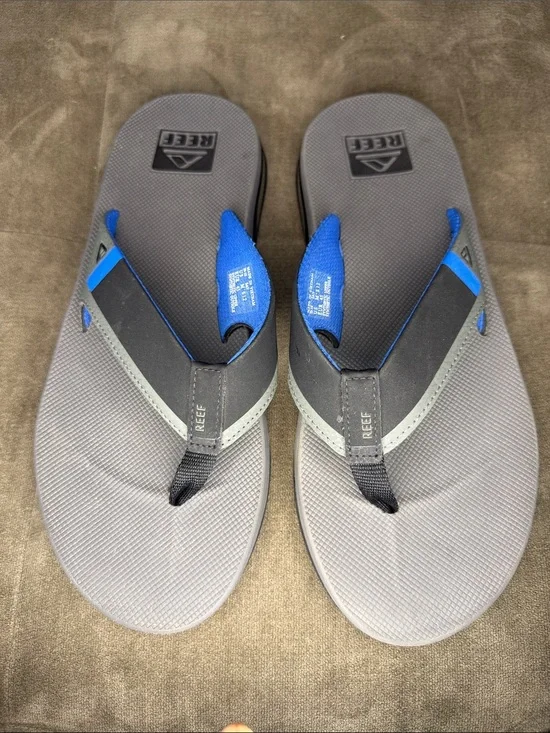 Reef Fanning Men's Gray and Blue Flip-Flop Sandals with bottle opener on sole