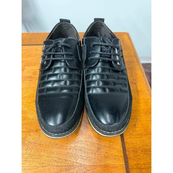 Gatsby Men's 10.5 EU 44  Black Faux Leather Faux Suede Lace Up Sneakers Shoes