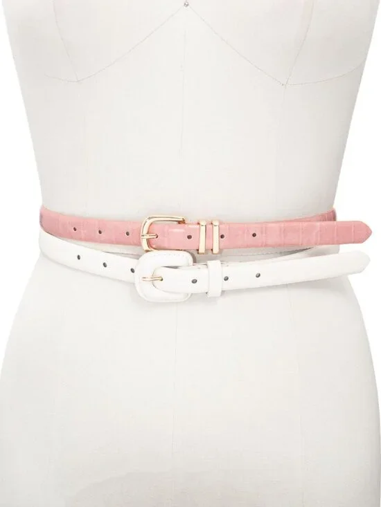 INC International Concepts Womens 2 for 1 Croco Embossed Skinny Belts