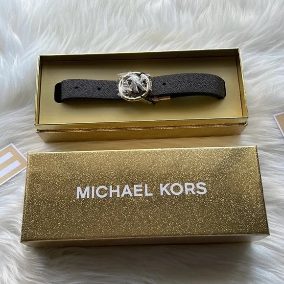 Michael Kors Women's Brown Reversible Pave Logo Belt in Box. NWT