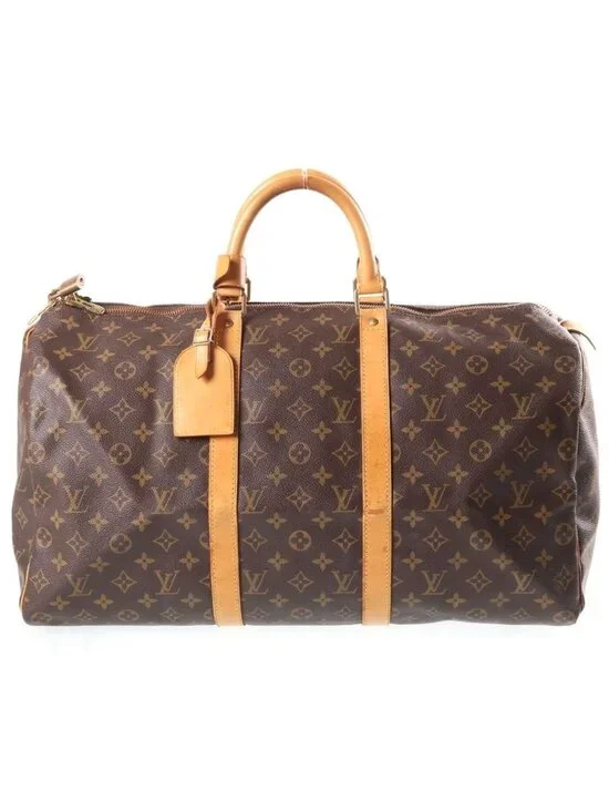 Louis Vuitton Monogram Keepall 50 Leather Boston Bag Brown