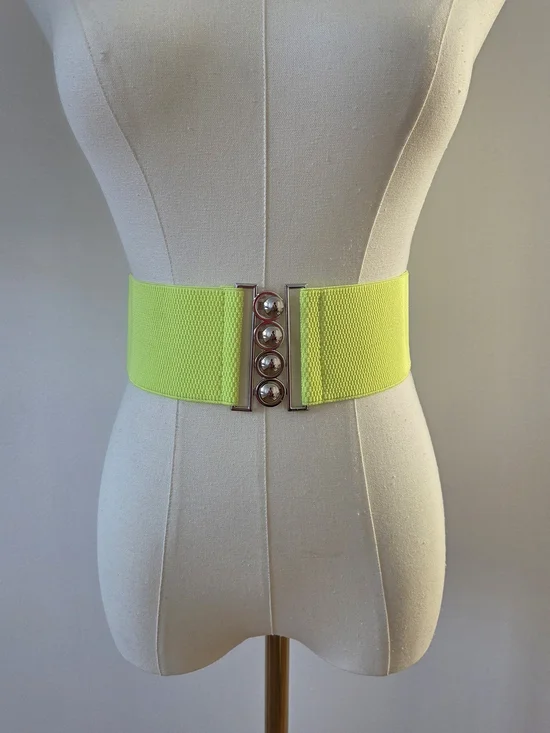 Elastic Neon Green Belt With Silver Buckle