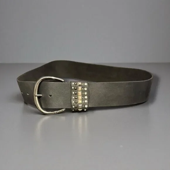 Marciano Women’s Black Studded Leather Belt with Silver Oversized Buckle