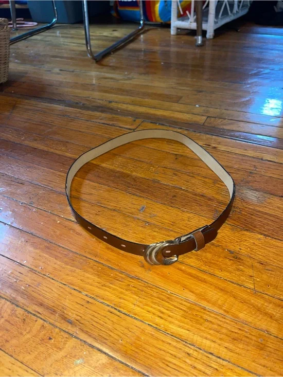 Vintage Brown Faux Leather Women’s Belt with Brass Buckle - Size 10