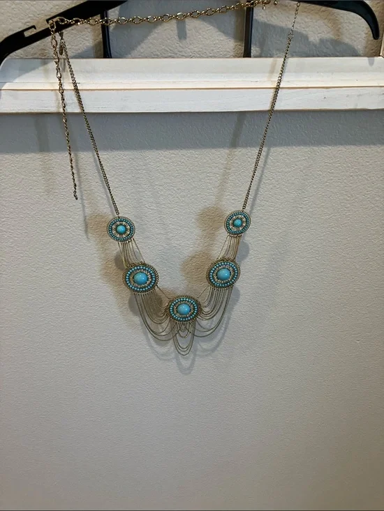 Faux turquoises Multi-Disc Layered Chain  belt or necklace