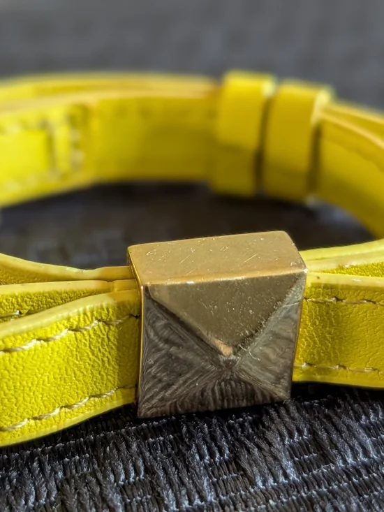 Yellow Leather Pyramid-Stud Wrap Bracelet