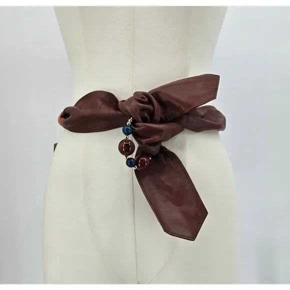 Rhea Vintage‎ 80's Faux Leather & Rope Belt with Beaded Accent