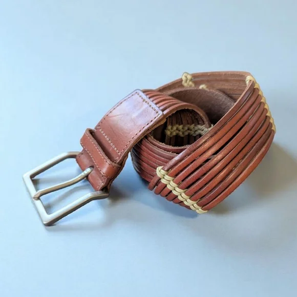 Vintage Talbots Brown Woven Leather Belt Boho Festival‎ Wide Chestnut