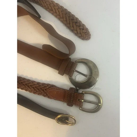 Women's Brown Woven Circle Buckle Black Gold Belt Lot Small Medium