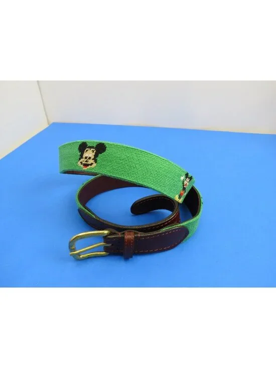 Smathers & Branson Needlepoint Green Mickey Mouse Disney Belt Size 37