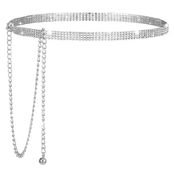 Elegaperma Women's Silver Rhinestone Chain Belt Thin Dress Style Fashion - NWT