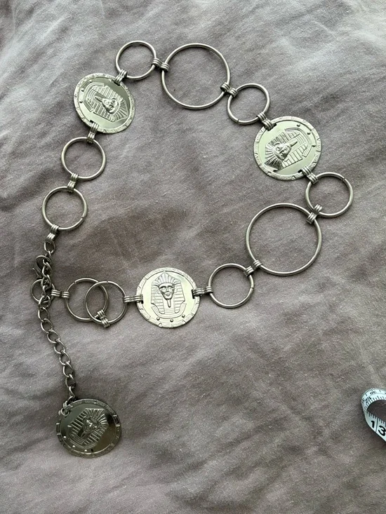 Silver Body Chain Belt with Pharaoh Token Design